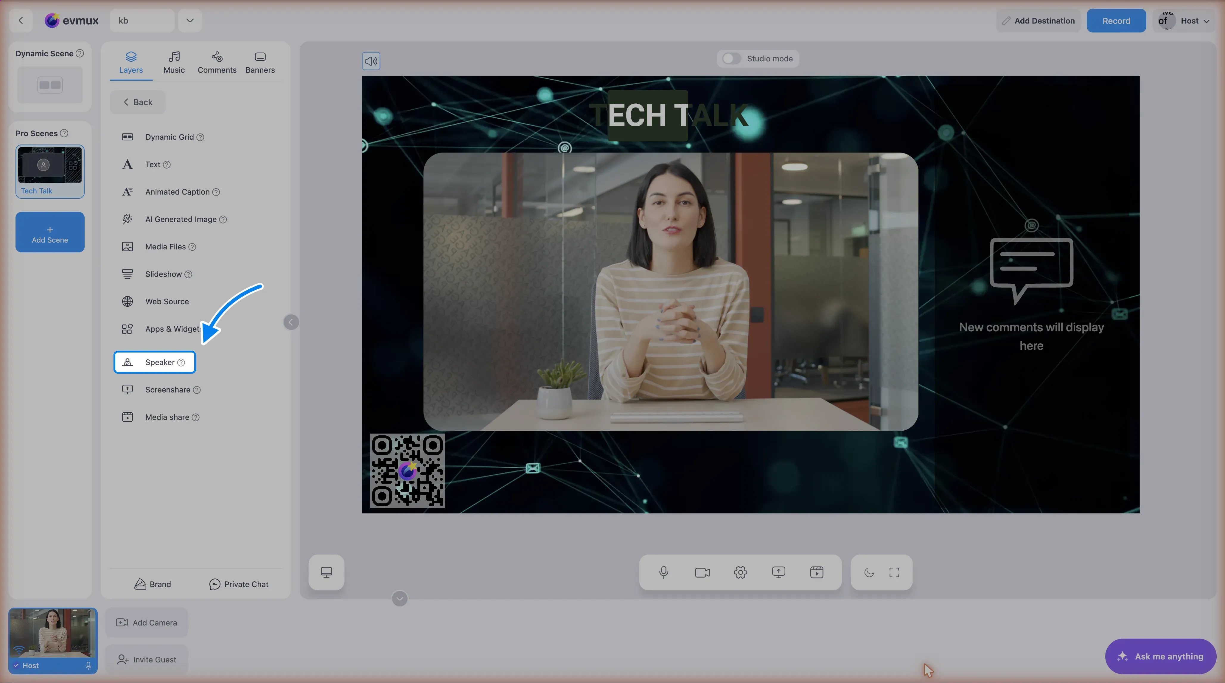 The Add New Layer menu with Speaker highlighted