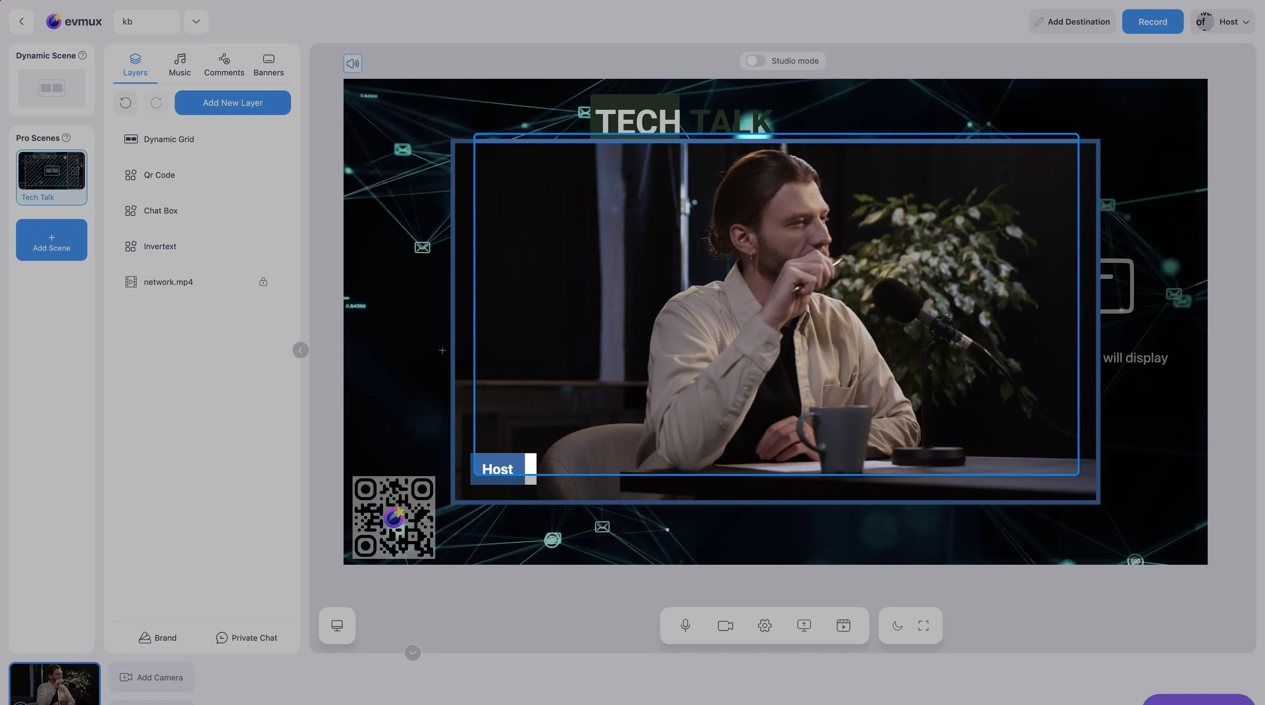The Pro Scene with the Dynamic Grid highlighted and the host placed inside it
