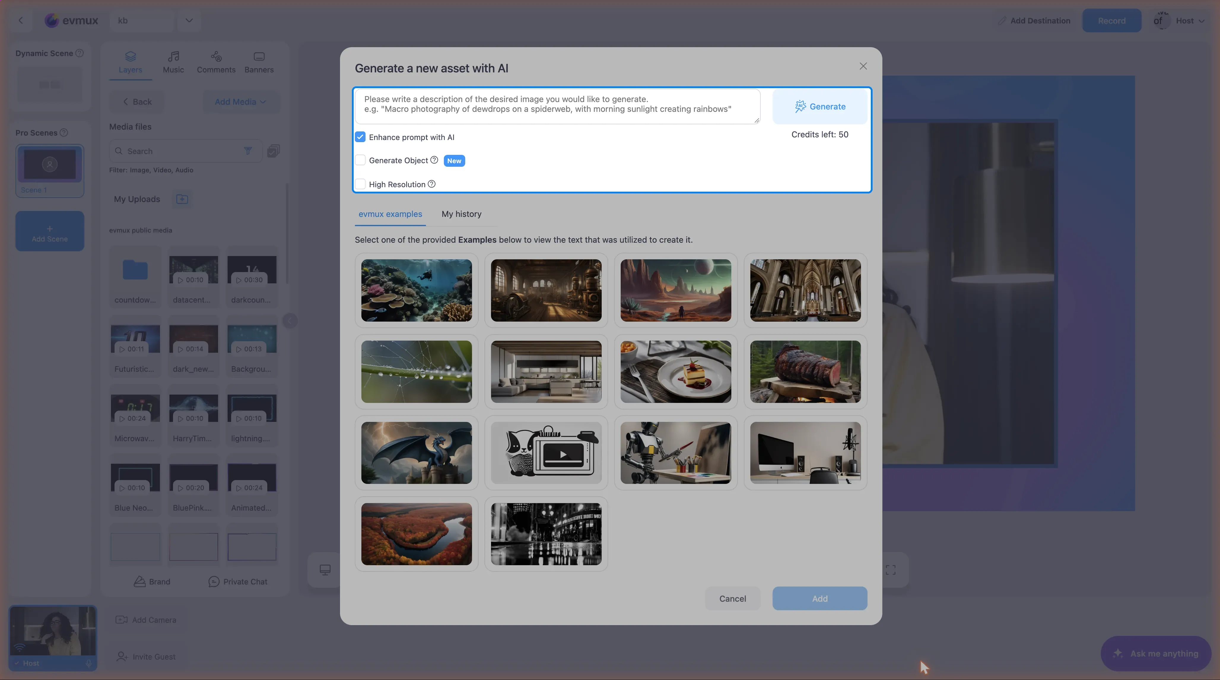 A janela Generate Image com o campo de prompt