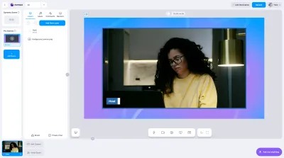 O estúdio evmux com um apresentador na tela, cenas à esquerda e camadas à direita