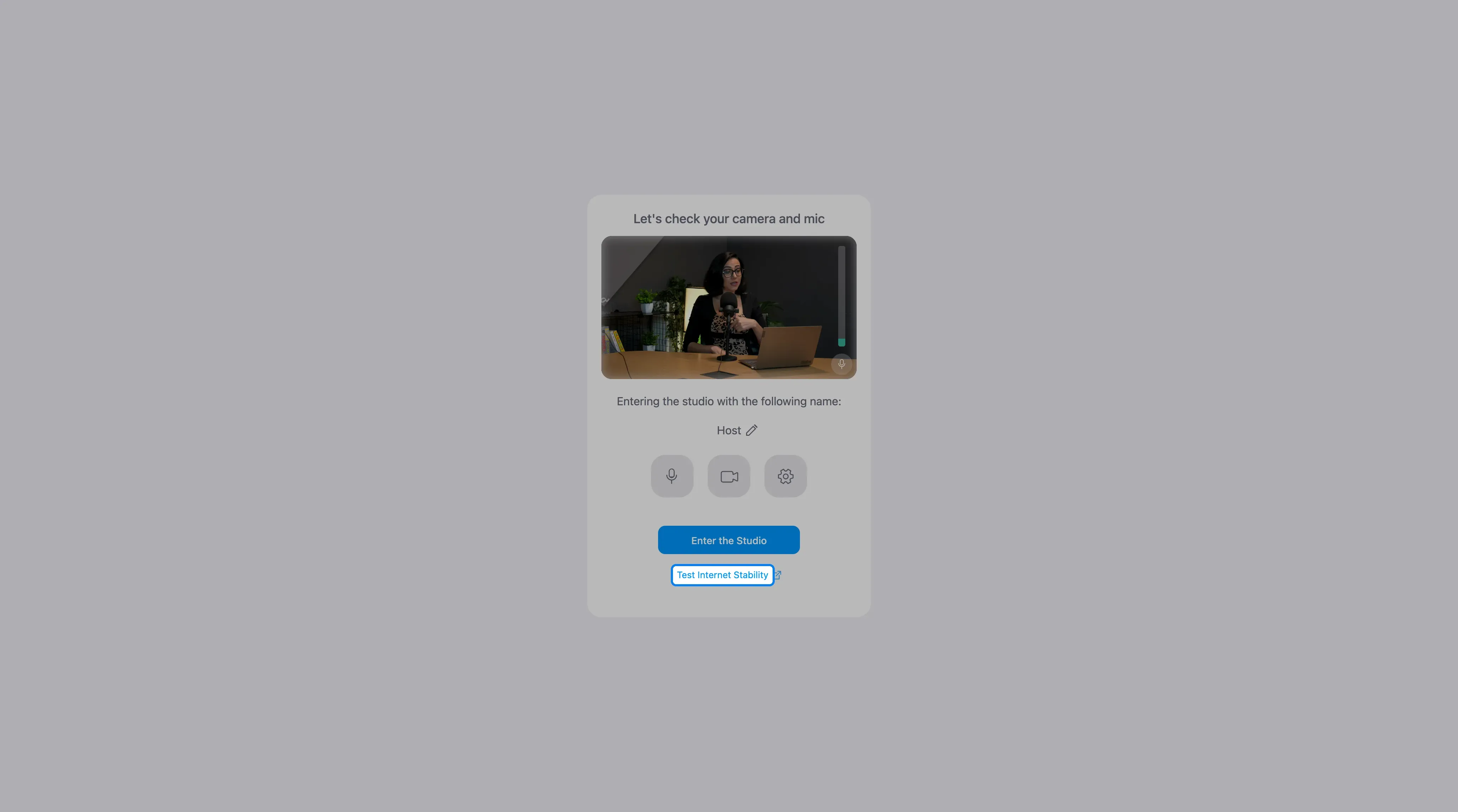 A página de entrada do estúdio, onde o navegador é verificado antes de Enter the Studio